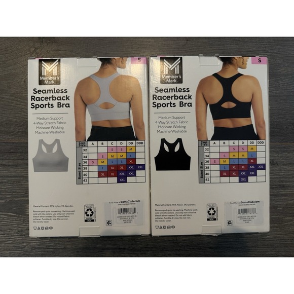Member's Mark Women's Small Black Silver Sports Seamless Bra Racerback Lot Of 2 - Picture 3 of 7